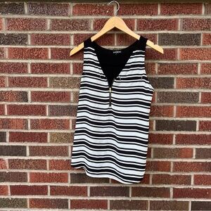 Express Black and White Striped 1/4 Gold Zipper Chiffon Sleeveless Tank Top